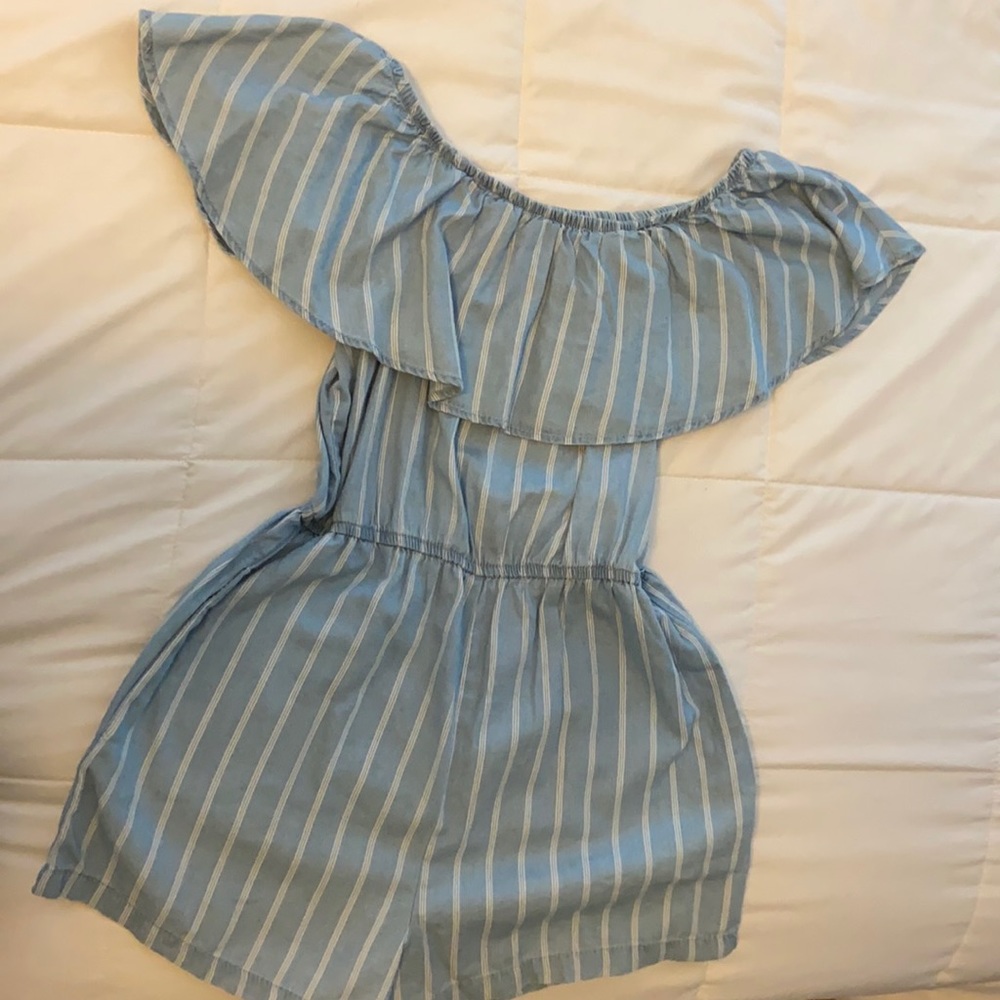 Forever21 off shoulder denim & white romper*NWT*